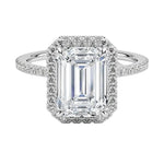 Emerald cut halo moissanite engagement ring with pave band South Africa luxury style