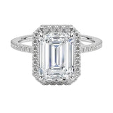 Emerald cut halo moissanite engagement ring with pave band South Africa luxury style