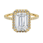 The Emerald Royal Halo moissanite ring in 9ct yellow gold ApolloGem
