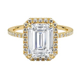 The Emerald Royal Halo moissanite ring in 9ct yellow gold ApolloGem