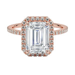 The Emerald Royal Halo moissanite ring in 9ct rose gold ApolloGem
