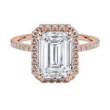 The Emerald Royal Halo moissanite ring in 9ct rose gold ApolloGem