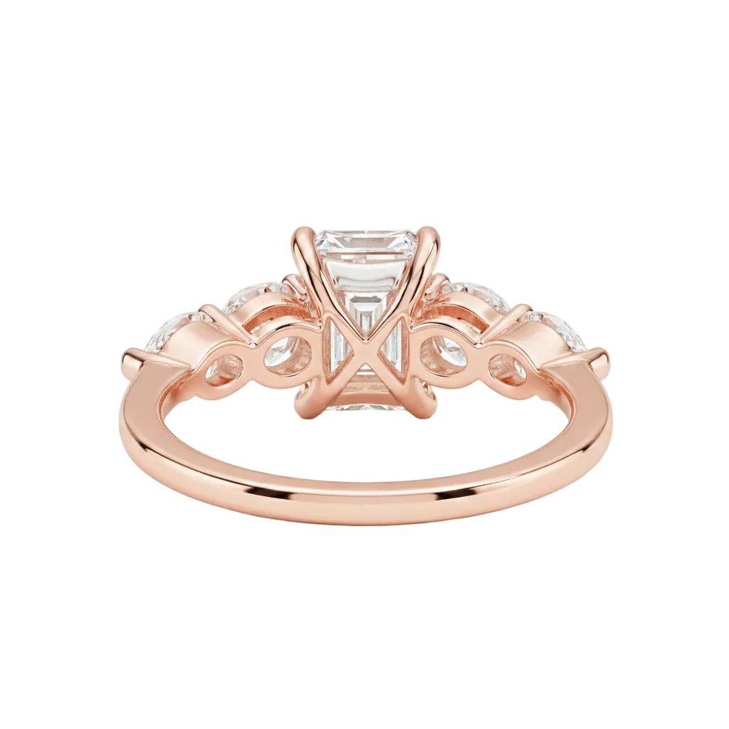 Detailed gallery view of emerald cut ring basket design ApolloGem jewelry