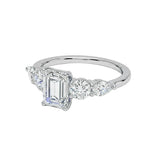 Modern emerald cut wedding ring slim band white gold luxury moissanite