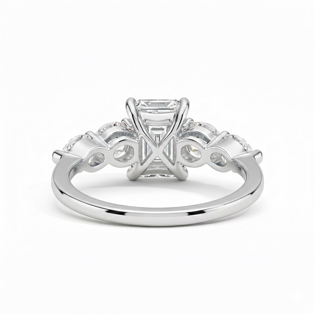 Silver ring with a diamond on a white background