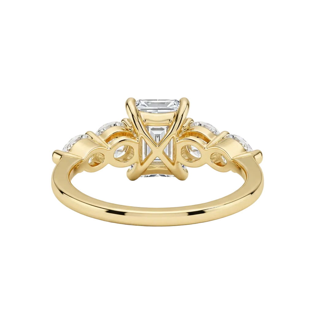 Gold ring with a diamond on a white background