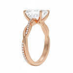 Side profile of the Emerald Solo Vine ring showing the contrast between the smooth gold and pavé-set strands.