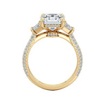 High-resolution jewelry render of an emerald sovereign ring showcasing double-claw security and professional stone setting.
