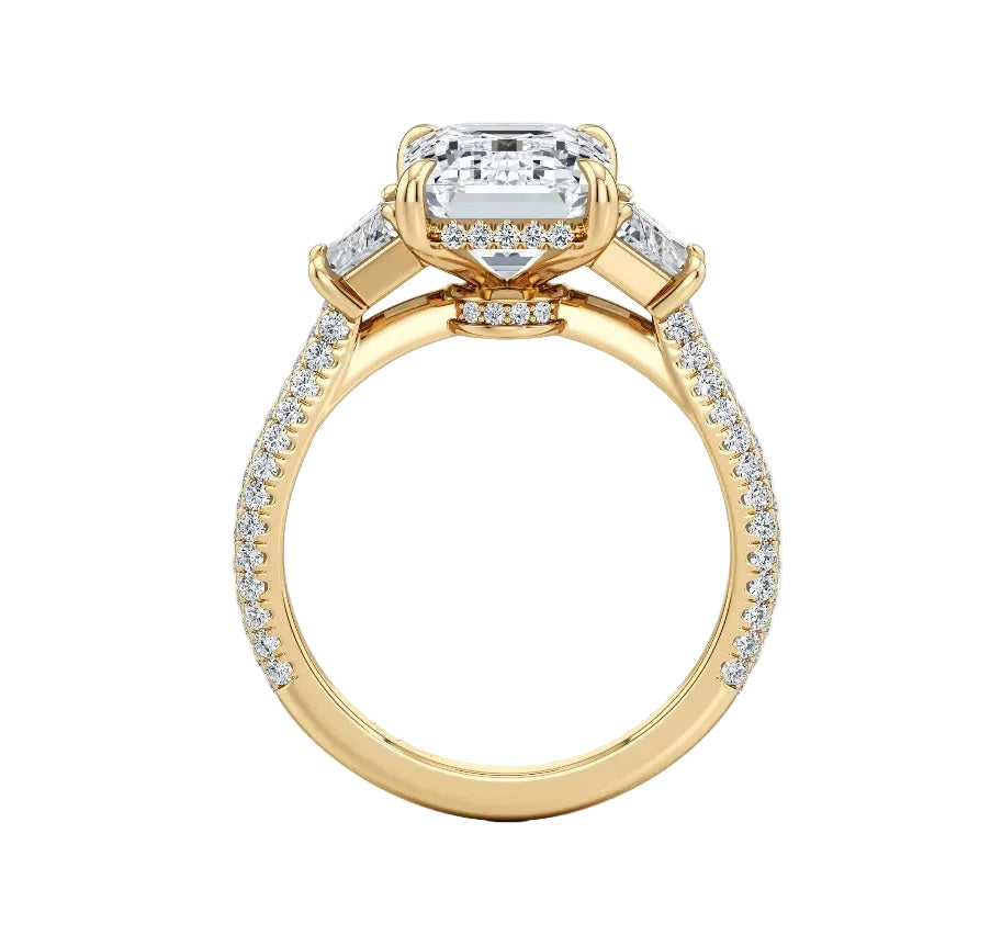 High-resolution jewelry render of an emerald sovereign ring showcasing double-claw security and professional stone setting.