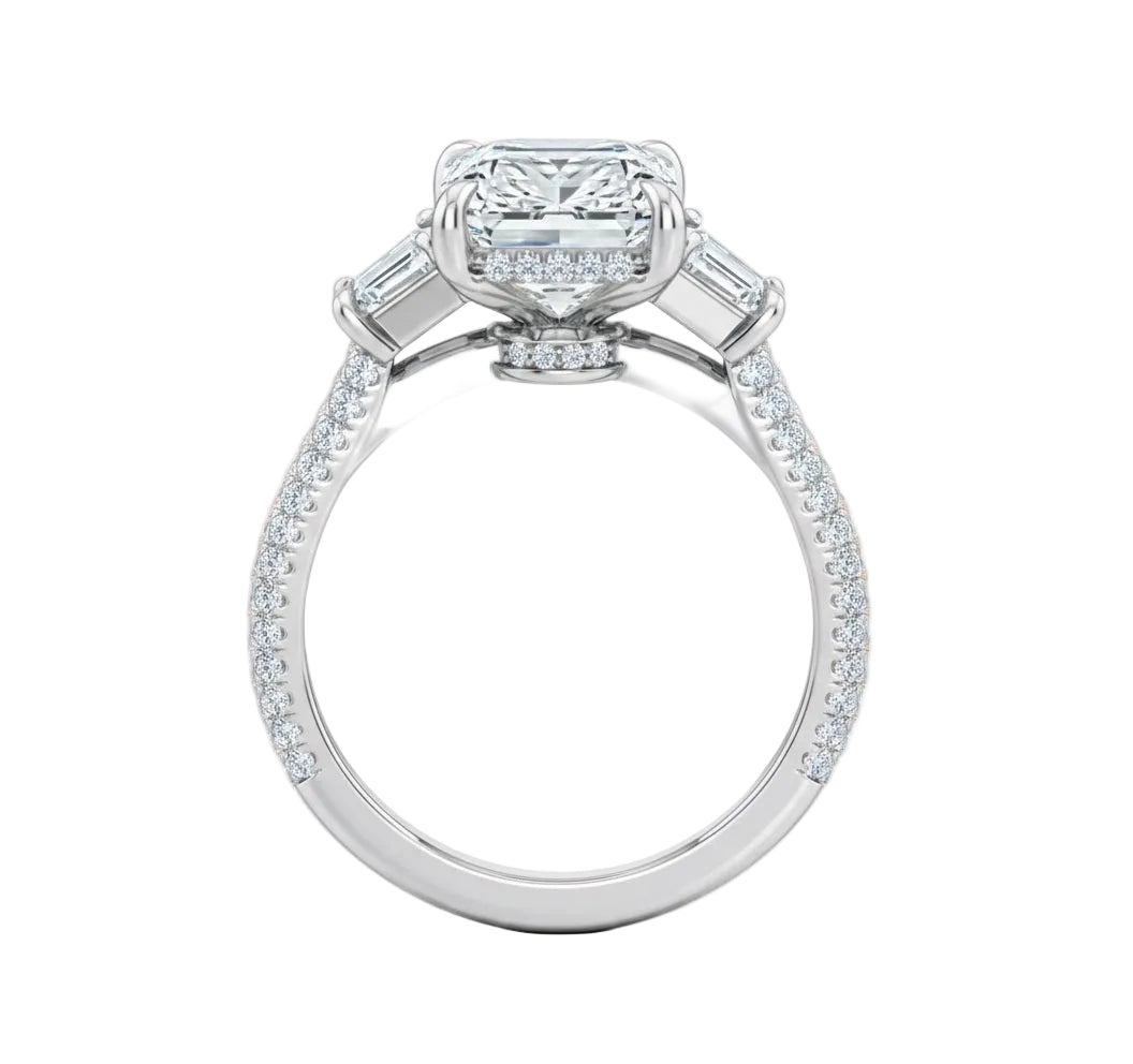 High-resolution jewelry render of an emerald sovereign ring showcasing double-claw security and professional stone setting.