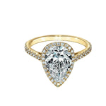 Pear cut halo engagement ring white gold pave band teardrop shape South Africa