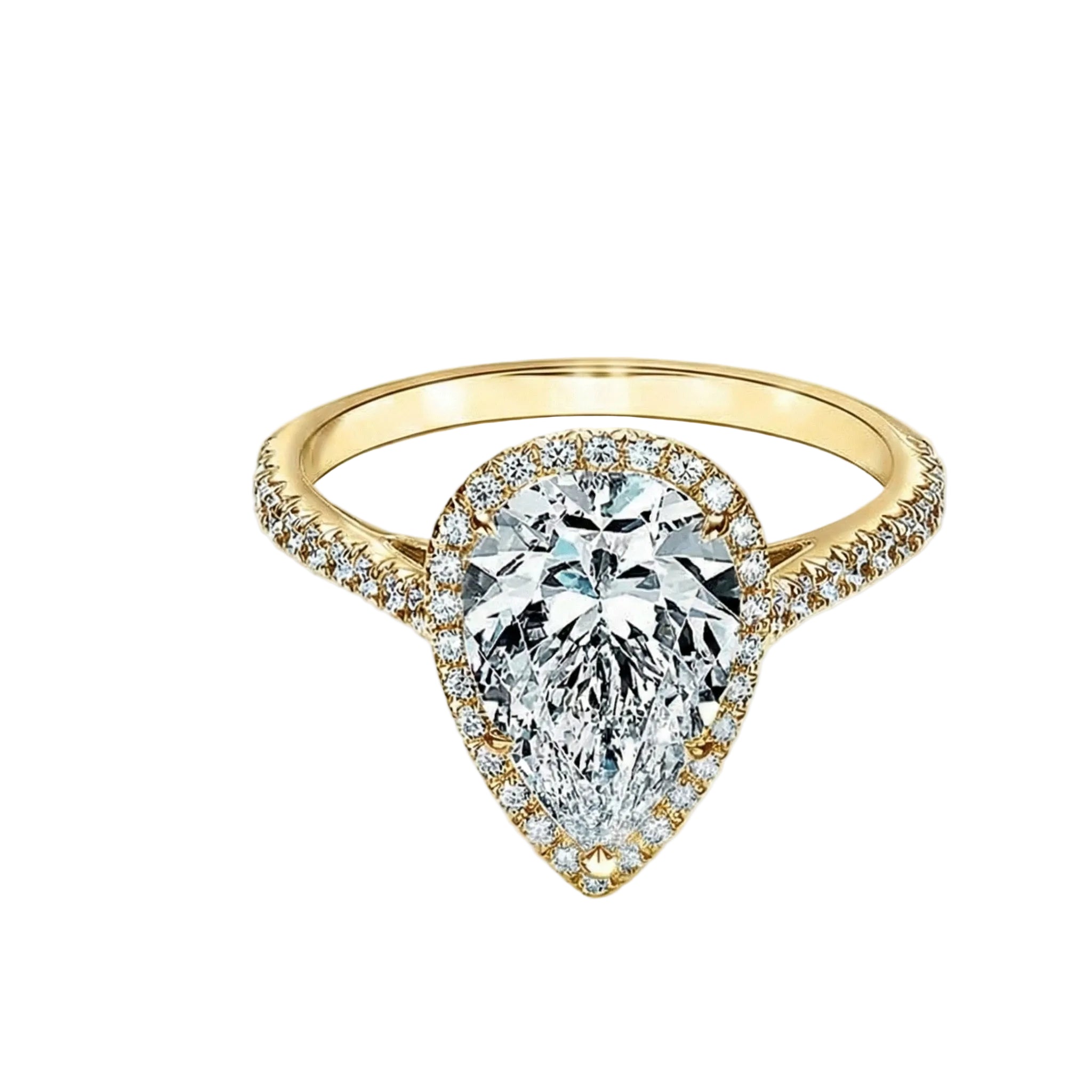 Pear cut halo engagement ring white gold pave band teardrop shape South Africa