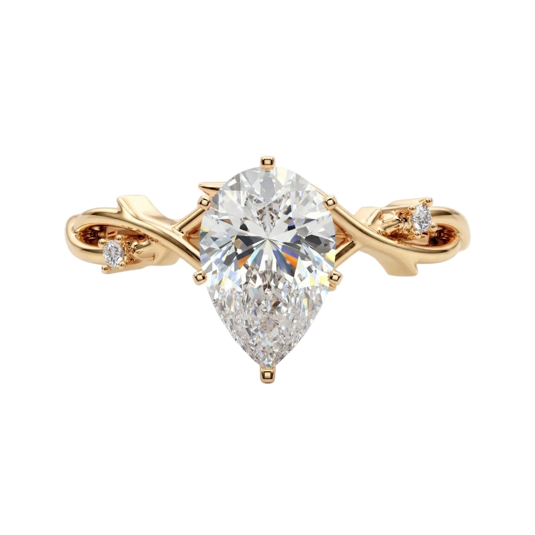 The Enchanted Vine pear cut moissanite engagement ring with twisted vine band ApolloGem