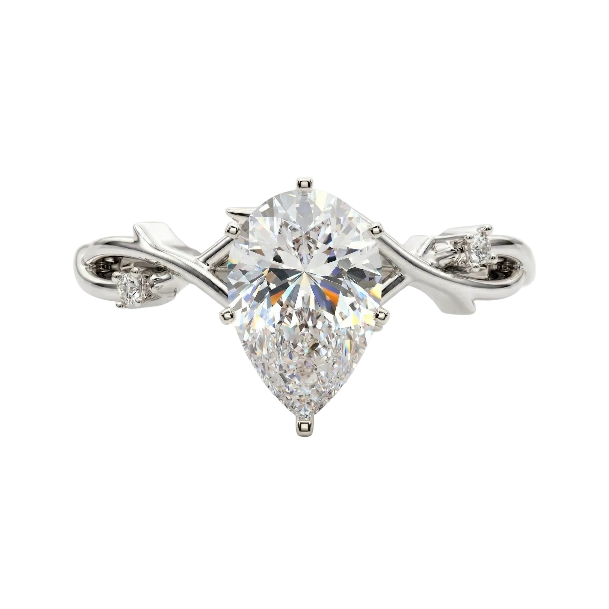 The Enchanted Vine pear cut moissanite engagement ring with twisted vine band ApolloGem