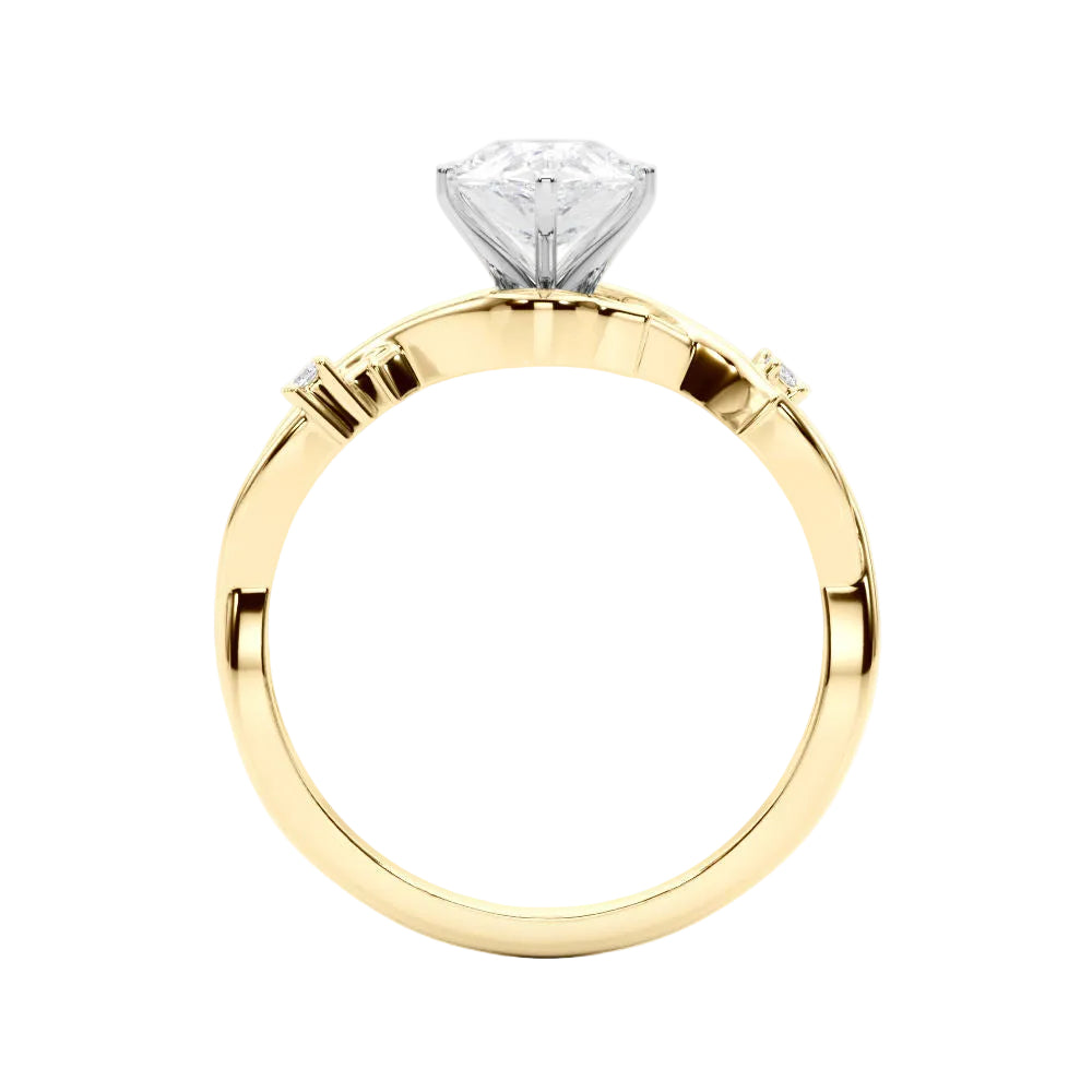 Side view of The Enchanted Vine ring showing the organic branch detail and secure prongs