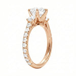 D-color VVS1 moissanite ring detail six prong setting and sparkly band