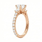 D-color VVS1 moissanite ring detail six prong setting and sparkly band