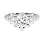 Round brilliant moissanite engagement ring white gold  gold pavé band three stone style