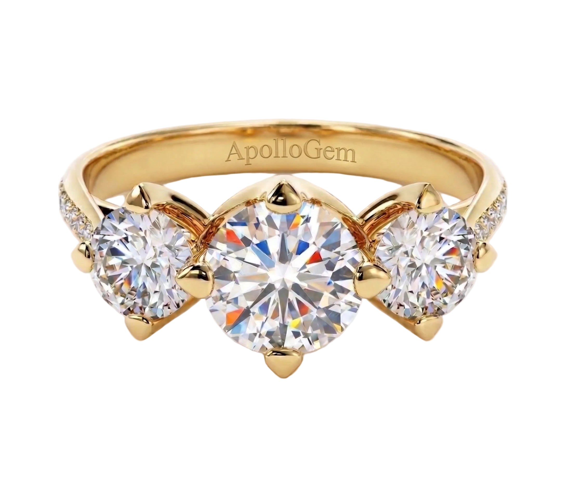 Side profile of the Eternal Round Trilogy ring showing architectural baskets and shimmering pavé shank