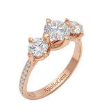 Eternal Round Trilogy three-stone moissanite ring with a sparkling pavé-set rose gold band ApolloGem