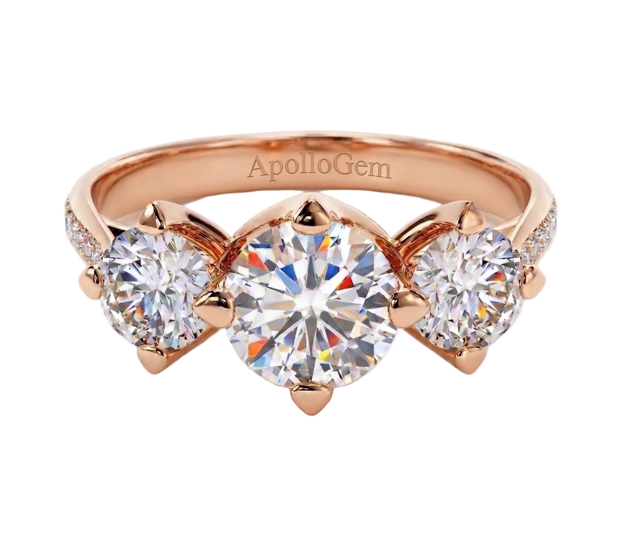Side profile of the Eternal Round Trilogy ring showing architectural baskets and shimmering pavé shank