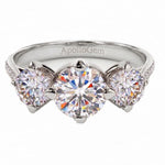 Side profile of the Eternal Round Trilogy ring showing architectural baskets and shimmering pavé shank