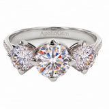 Side profile of the Eternal Round Trilogy ring showing architectural baskets and shimmering pavé shank
