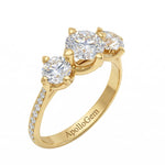 Eternal Round Trilogy three-stone moissanite ring with a sparkling pavé-set yellow gold band ApolloGem