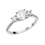 Three stone engagement ring round cut pave band white gold trilogy style South Africa