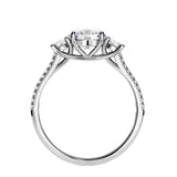 Past present future ring with 3 round moissanite stones and diamond band details