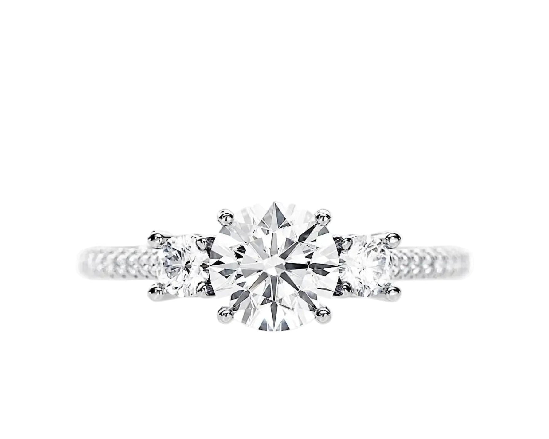Classic trilogy engagement ring with side stones 18k white gold affordable luxury online