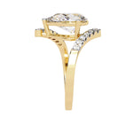 Geometric flat band ring with floating teardrop stone VVS clarity close up