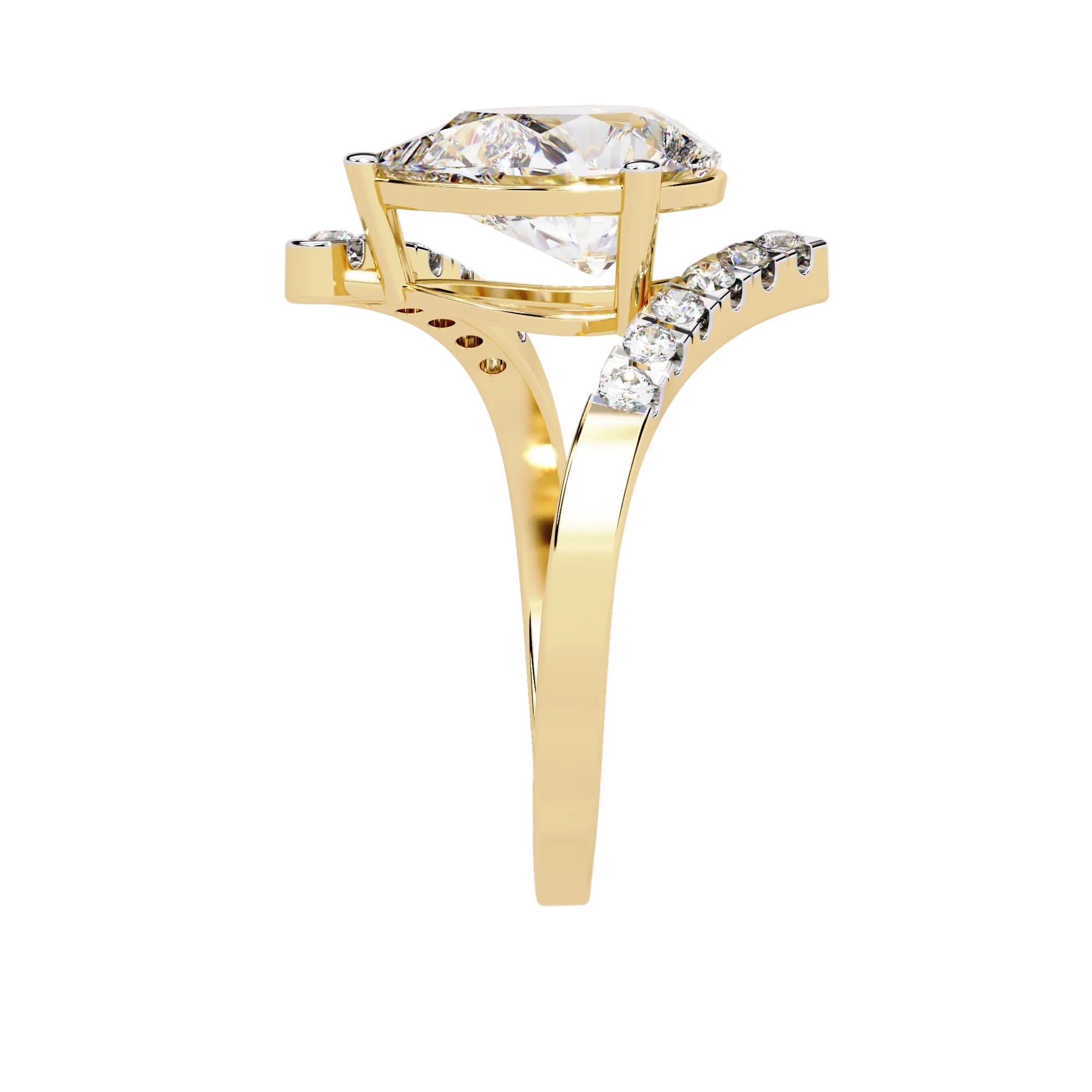 Geometric flat band ring with floating teardrop stone VVS clarity close up