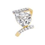 Side profile of the Floating Bypass Pear ring showing the architectural open band and refined three-prong setting.
