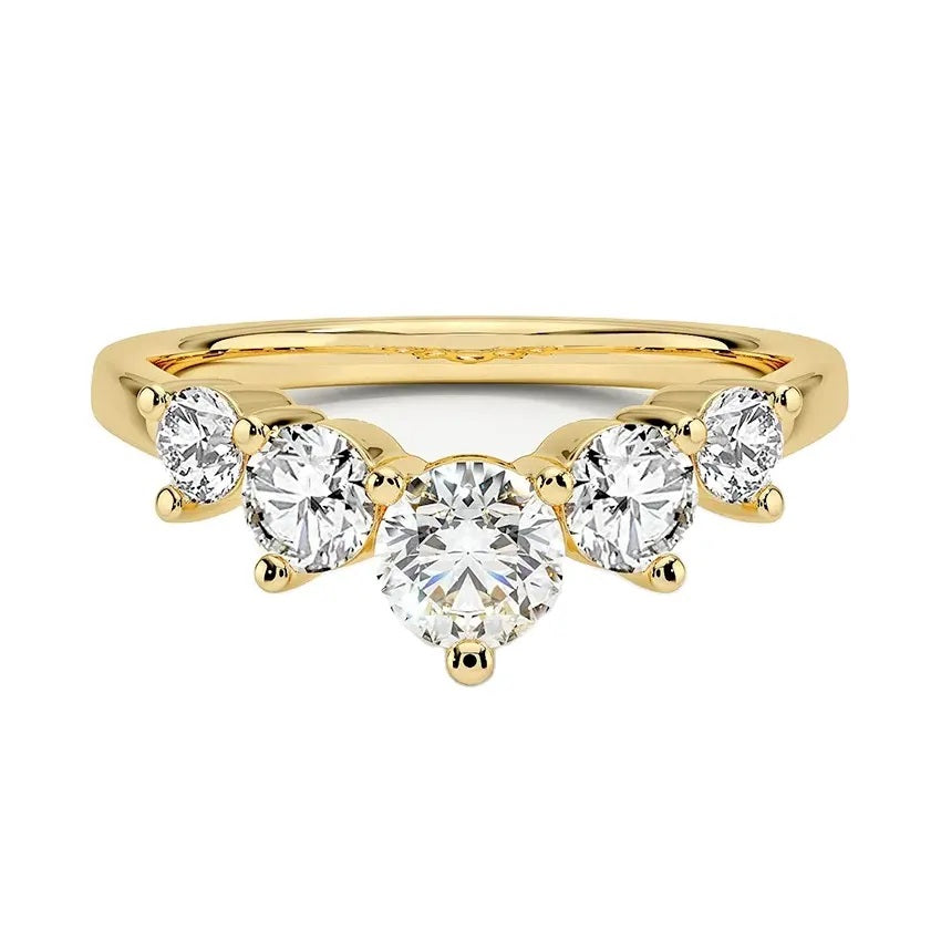 Secure integrated channel-set graduated round brilliant stone five-stone band in yellow gold ApolloGem
