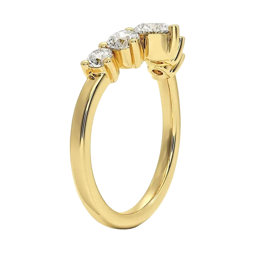 Side profile of the Graduated Channel Five-Stone band showing robust gold walls and seamless integration