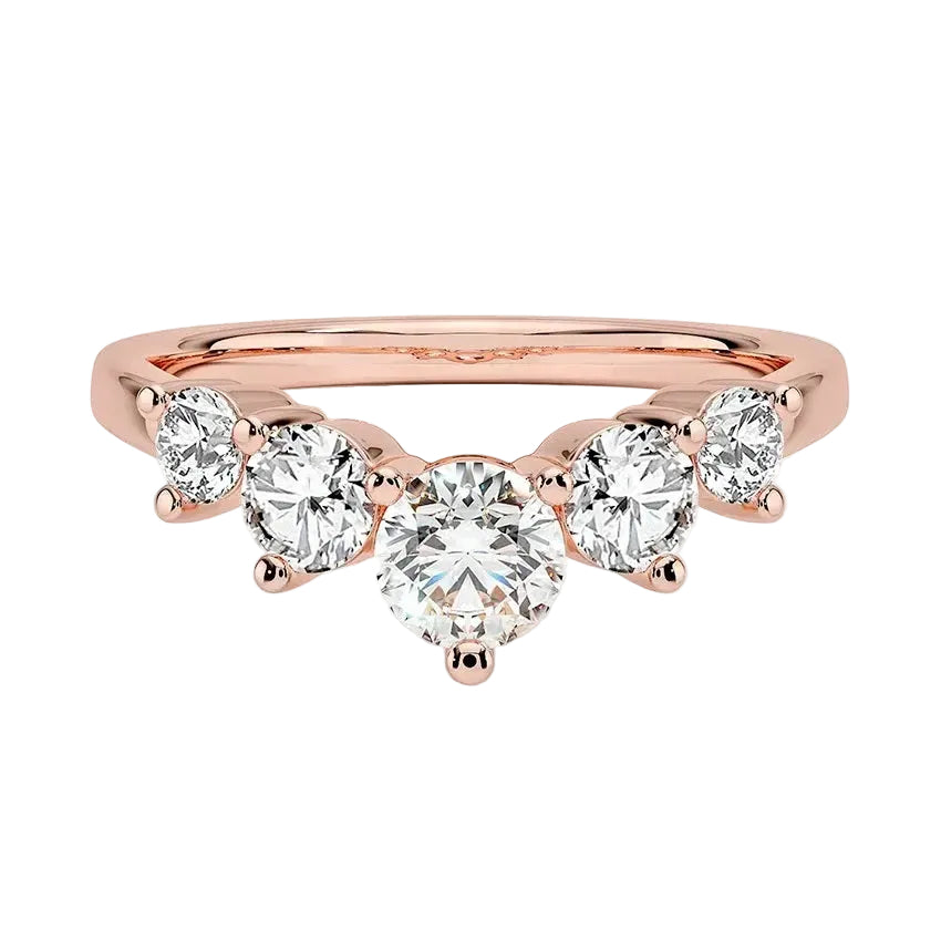 Secure integrated channel-set graduated round brilliant stone five-stone band in rose gold ApolloGem