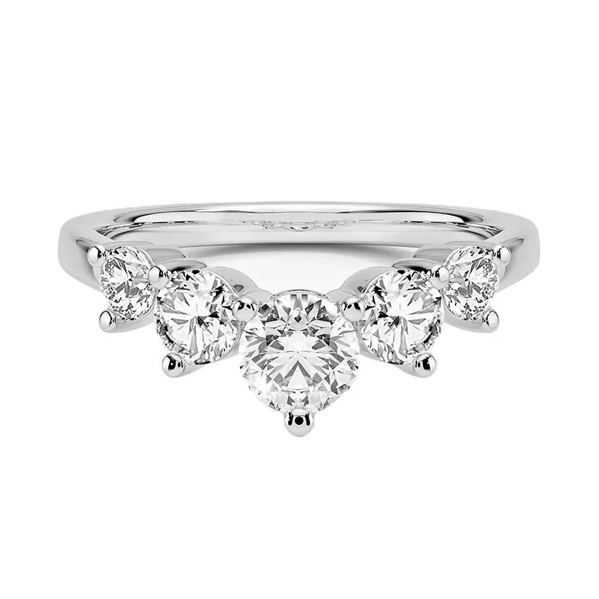 Secure integrated channel-set graduated round brilliant stone five-stone band in white gold ApolloGem