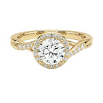 Round cut halo engagement ring with twisted pave band yellow gold South Africa