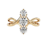 Round brilliant moissanite trilogy engagement ring with a modern infinity loop split-shank ApolloGem.