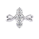 Round brilliant moissanite trilogy engagement ring with a modern infinity loop split-shank ApolloGem.