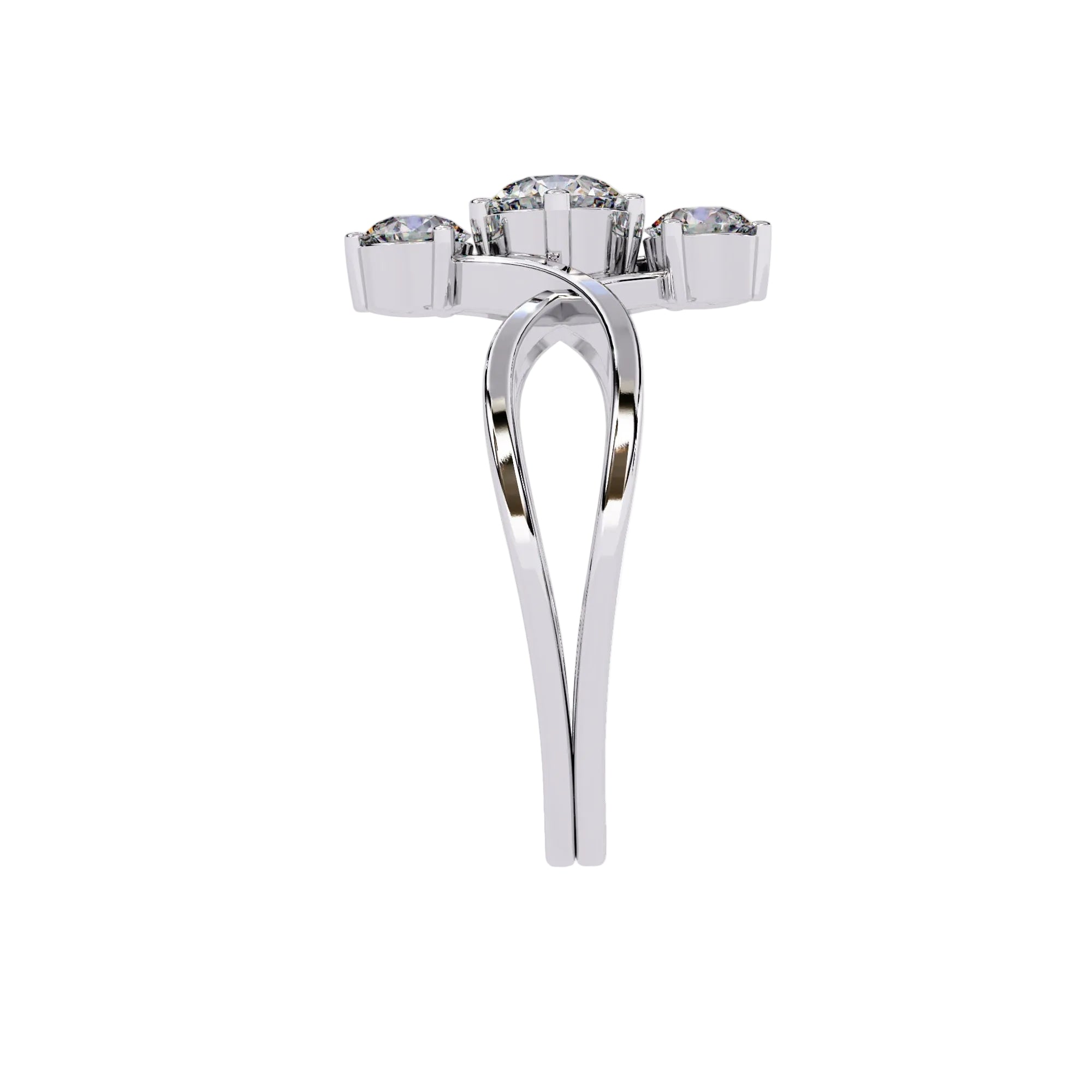 Symmetrical top-down view of the Infinity Loop Trilogy ring in polished white gold.