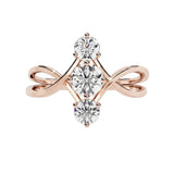 Intertwining gold strands ring with 3 round moissanites bridal jewelry Cape Town