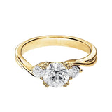 Bypass setting trilogy ring with round moissanite stones side view details