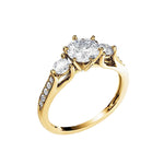 Yellow gold three stone engagement ring with pave band round cut moissanite South Africa