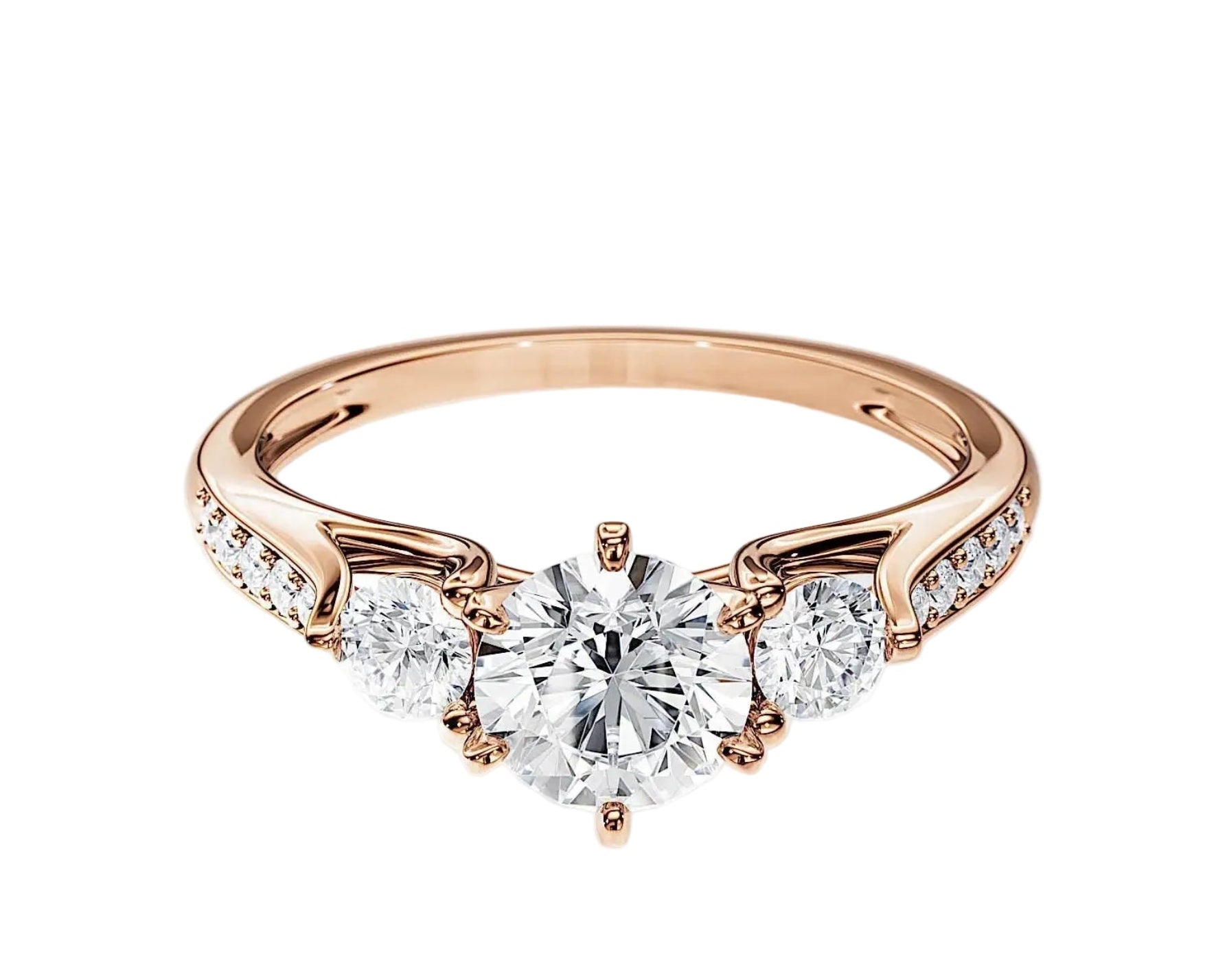 The Legacy Trilogy in polished rose gold demonstrating its romantic and luxurious silhouette.