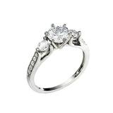 Classic gold trilogy engagement ring with side stones and pave accents online store