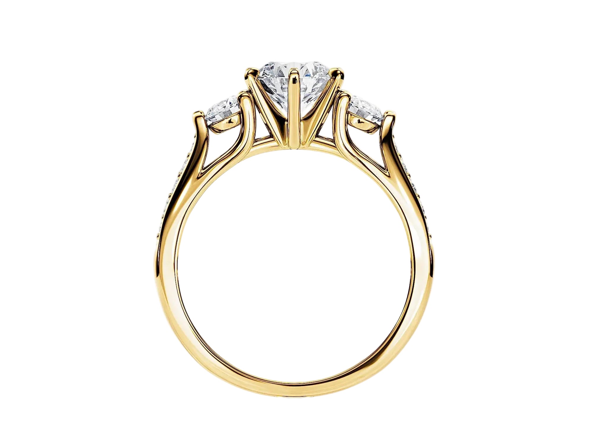 Gold ring with a diamond on a white background