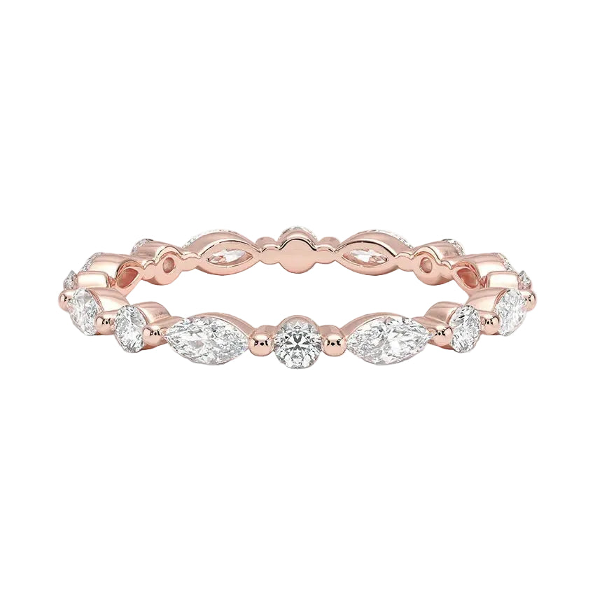 Sculpted shared-prong alternating marquise and round stone full eternity band in rose gold ApolloGem.