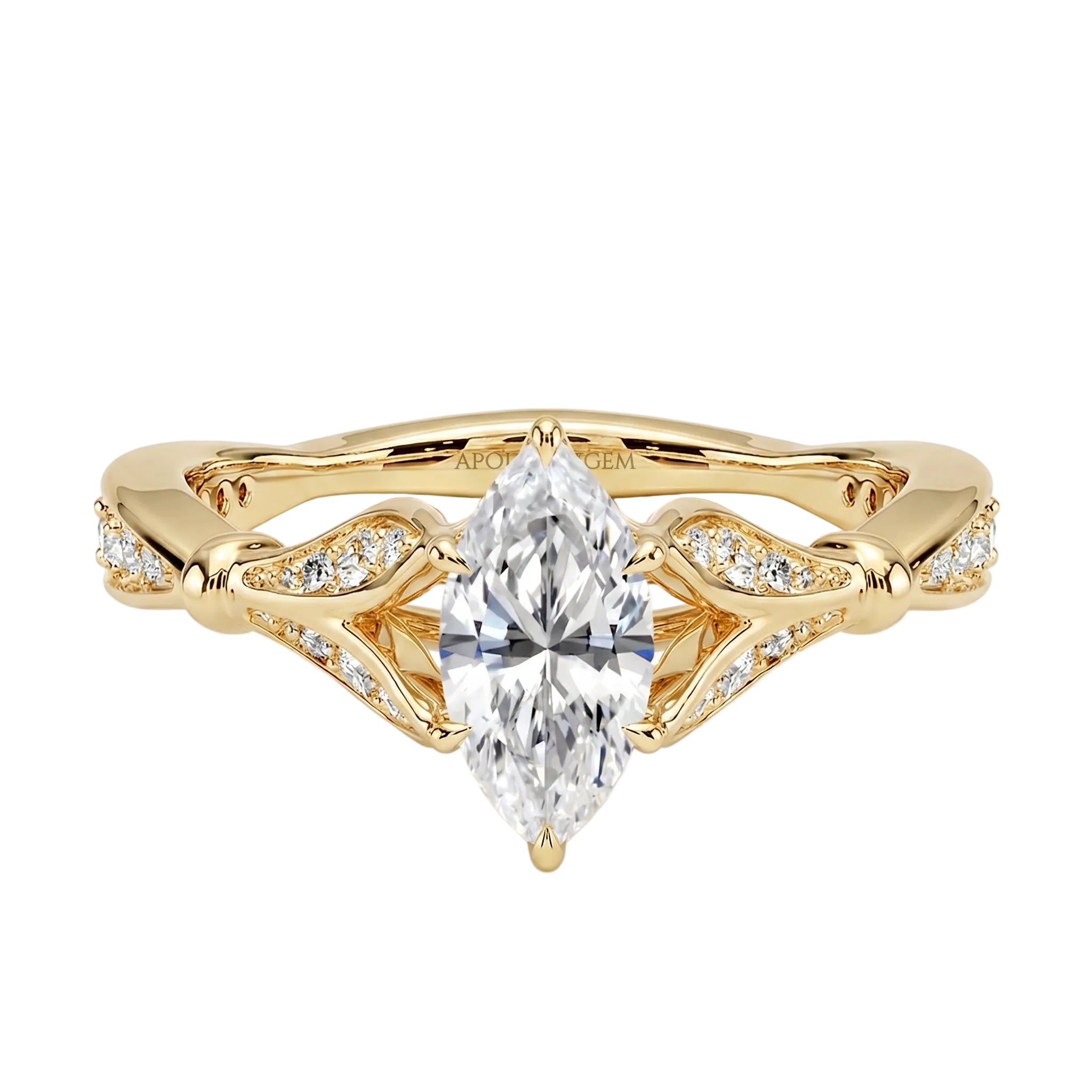 The Marquise Royal Lotus moissanite ring with pavé floral crown ApolloGem